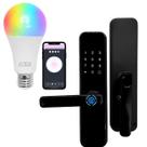 Kit Casa Inteligente Fechadura Digital Biometria Tomada WiFi e Controle Remoto IR ALPHA600 Alexa Google