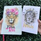 Kit Casal 2 Bíblias Leão Filha do Rei Rosa e Leão Jesus Dourado LETRA MÉDIA Com Harpa e Índice ARC