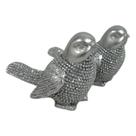 Kit Casal de Passarinho Cerâmica Brilhante Prateada - Enfeite Decorativo para Sala de Estar Altar