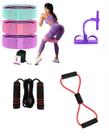 Kit caseiro para exercícios, contendo 03 faixas, 01 faixa elastica, 01 extensor e 01 corda. cat 106.