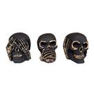 Kit Caveiras Cega/Surda/Muda Preto Com Dourado Skull Kit-08