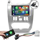 kit central multimidia carplay andoroid e ios + moldura 7 polegadas sandero e logan + camera de ré
