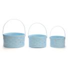 Kit cestas decorativas oval de bambu com alça 3 tamanhos azul pastel