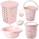 Kit cesto de roupa de bebê decorada plasutil 6 peças + bacia + lixeira + balde menino e menina