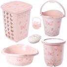 Kit cesto de roupa de bebê decorada plasutil 6 peças + bacia + lixeira + balde menino e menina