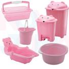 Kit Cesto ,Lixeira ,Balde ,Bacia ,Banheira Encosto Urso e Caixa Organizadora Rosa Adoleta