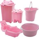 Kit Cesto ,Lixeira ,Balde ,Bacia e Banheira encosto Urso Rosa Adoleta