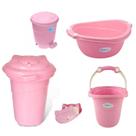 Kit Cesto, Lixeira, Saboneteira, balde E Bacia Gatinha Rosa- Plastibaby