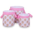 Kit Cesto Organizador Infantil Corujinhas Rosa