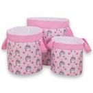 Kit Cesto Organizador Infantil Unicórnio Rosa