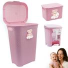 Kit Cesto Roupas Bebê Organizador Infantil Rattan Lixeira