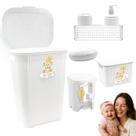 Kit Cesto Roupas Bebê Organizador Saboneteira Rattan Lixeira