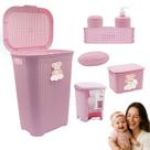 Kit Cesto Roupas Bebê Organizador Saboneteira Rattan Lixeira