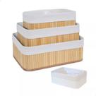 Kit Cestos Organizadores de Bambu com Tecido 3 Peças para Casa, Banheiro e Closet