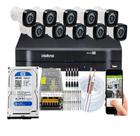 Kit CFTV 10 Câmeras HD 720P Infravermelho 20 metros DVR Intelbras MHDX 1216 HD 500GB + Acessórios