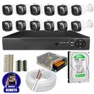 Kit Cftv 12 Câmeras Segurança Infravermelho 20 Metros Dvr Multi Hd 16ch Acesso Remoto C/HD 500GB