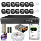 Kit Cftv 14 Câmeras Segurança Infravermelho 20 Metros Dvr Multi Hd 16ch Acesso Remoto C/HD 3TB