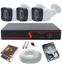 Kit Cftv 3 Câmeras Analógica Ir Dvr 04 Ch 720p + Hd Sata 250Gb