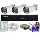 kit Cftv 3 Câmeras De Segurança Colorida Dia Noite Full Color 1080p Dvr 4 Canais Cabo E Hd 500gb