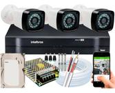 Kit Cftv 3 Cameras Segurança digital Full hd 1080p Dvr Intelbras 4ch C/ HD e 100m de cabo