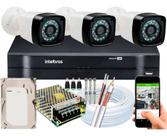 Kit Cftv 3 Cameras Segurança digital hd Dvr Intelbras 4ch C/ HD 500GB e 50m de cabo