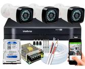 Kit Cftv 3 Cameras Segurança Hd Dvr Intelbras 4ch Full HD c/ hd