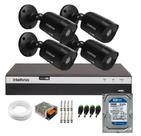 Kit Cftv 4 Cameras 1220 Bullet Black Full Hd + Dvr Mhdx 3104 C/Hd