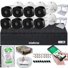 Kit Cftv 8 Câmeras de Segurança Hd Intelbras 1120b G6 Dvr 8 Canais MHDX 500GB + 2 Grade de Proteção