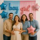 Kit Chá Revelação ,Cortinas, Balões Boy e GIrl e Balões Estrela 18"