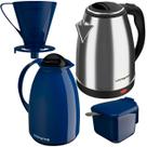 Kit Chaleira Elétrica 110v Garrafa Térmica Com Coador E Açucareiro