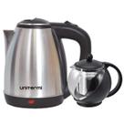 Kit Chaleira Elétrica Inox Cromada 1,8 L 110V com Jarra Infusora Inox ou Preta 750 ML