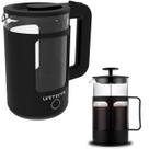 Kit Chaleira Elétrica Inox e Vidro 1,5 L 110V Cafeteira Prensa Francesa Manual Cremeira
