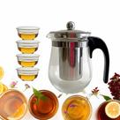 Kit chaleira infusor 4 xicaras vidro inox jarra cafeteria