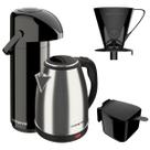 Kit Chaleira Jarra Elétrica 1,8l 1 Garrafa Térmica Preta 1l