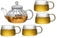 Kit Chaleira Sofisticada 1L com 4 Xícaras 350ml de Vidro Borossilicato Kit Chaleira Sofisticada 1L com 4 Xícaras 350ml de Vidro Borossilicato
