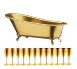 Kit Champanheira Dourada Banheira P/12 Garrafas + 12 Taças