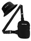 Kit Chapeu Bucket Preto + Shoulder Bag Mini Bolsa Lateral Masculina Alça Granada