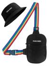 Kit Chapeu Bucket Preto + Shoulder Bag Mini Bolsa Lateral Masculina Alça LGBT