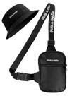 Kit Chapeu Bucket Preto + Shoulder Bag Mini Bolsa Lateral Masculina Alça PV