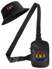 Kit Chapeu Bucket Preto + Shoulder Bag Mini Bolsa Lateral Masculina Estampa LGBT Kit Chapeu Bucket Preto + Shoulder Bag Mini Bolsa Lateral Masculina Estampa LGBT