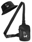Kit Chapeu Bucket Preto + Shoulder Bag Mini Bolsa Lateral Masculina Estampa Reze Kit Chapeu Bucket Preto + Shoulder Bag Mini Bolsa Lateral Masculina Estampa Reze