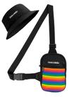 Kit Chapeu Bucket Preto + Shoulder Bag Mini Bolsa Lateral Masculina Pega Visão LGBT Lisa