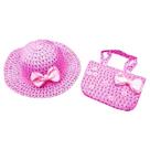 Kit Chapeu e Bolsa em Palha Sintetica Pink