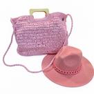 Kit Chapéu Fedora De Nylon Colorido e Bolsa Transversal Com Alça de Mão Em Madeira