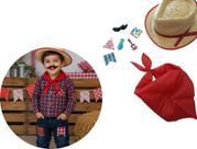 Kit Chapéu Malandrinho Lenço Junino Remendo Bigode Caipira Festa Junina