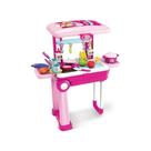 Kit Chef Cozinha 2 em 1 Faz de Conta Brinquedo Infantil Maleta Comida Cozinhar Fogão com Luz Criatividade