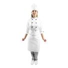 Kit chef cozinha feminino Dolmã manga 3/4 + Avental branco + Chapéu branco