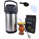 Kit Chimarrão com Erva 1Kg Garrafa Térmica 2,5L Inox Cuia Porongo Bomba Inox 23 CM