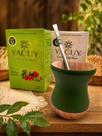 Kit Chimarrão Cuia Imbuia Verde Fosco + Bomba + 2 Erva Yacuy