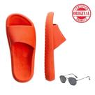 Kit Chinelo Nuvem Tendência Confortável Laranja + Óculos Hexagonal Atemporal